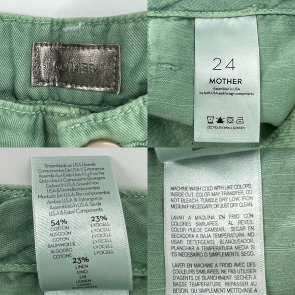 Mother Womens Pants Size 24 Green Cotton Linen Blend The Shaker Chop Crop - Picture 7 of 10